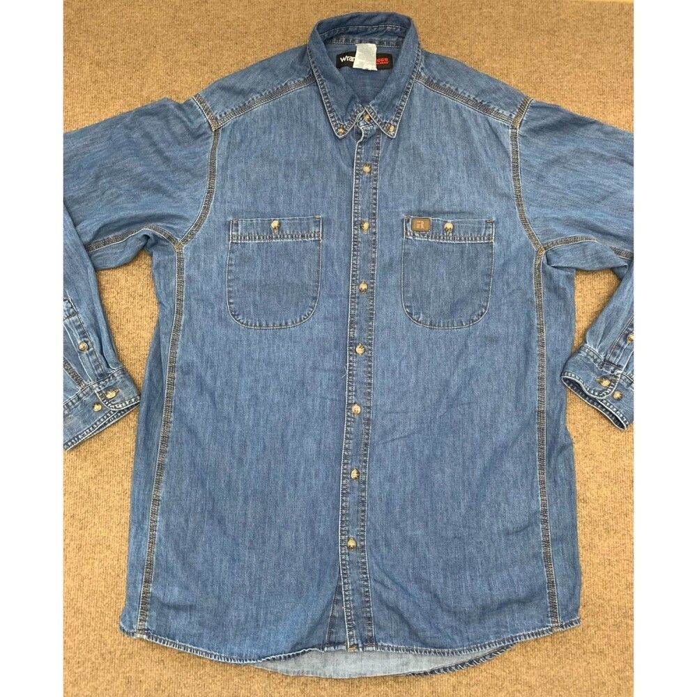 Wrangler RIGGS Shirt Mens XLT Denim Chambray Workwear Cowboy Long Sleeve Button